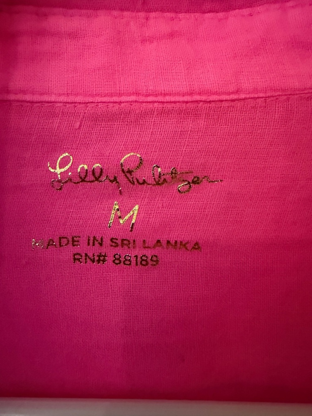 NWT~ Lilly Pulitzer Vibrant Hot Pink Linen Button-Down Shirt, Size Medium - Picture 5 of 5